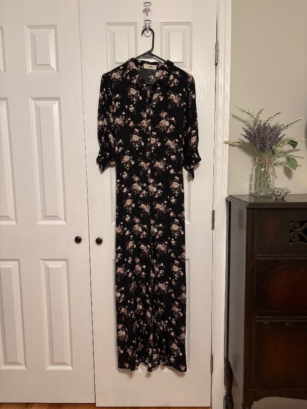 Natural Life black floral jumpsuit L